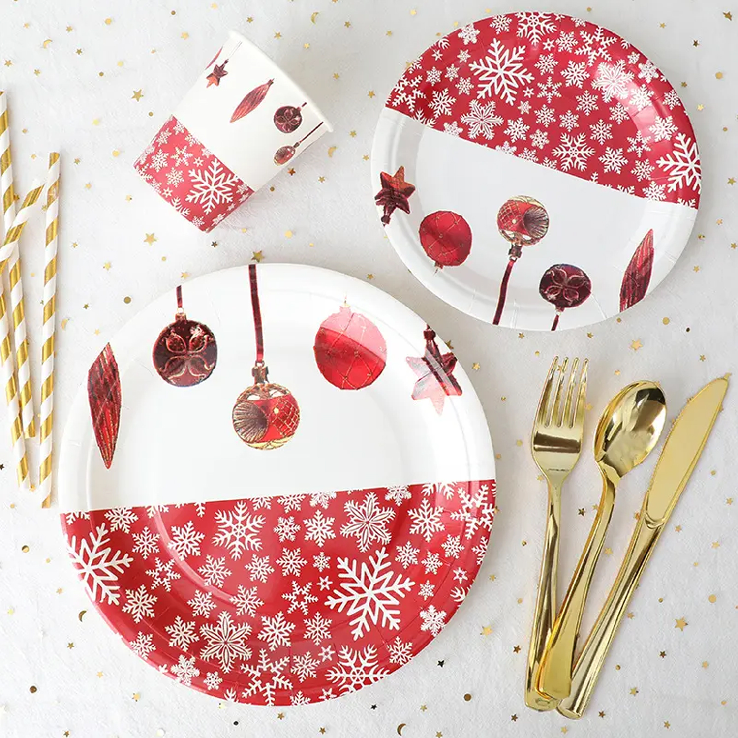 Red Christmas Ball Party Disposable Tableware Set Forks Knives Spoons Cups For Party Supplies