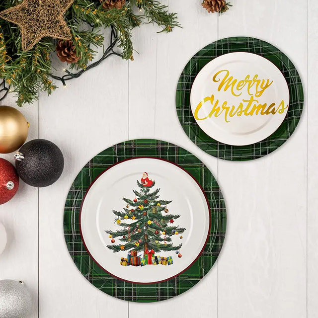 Share to Christmas themed party tableware Set Disposable high quality paper cups paper plates bronzing party supplies