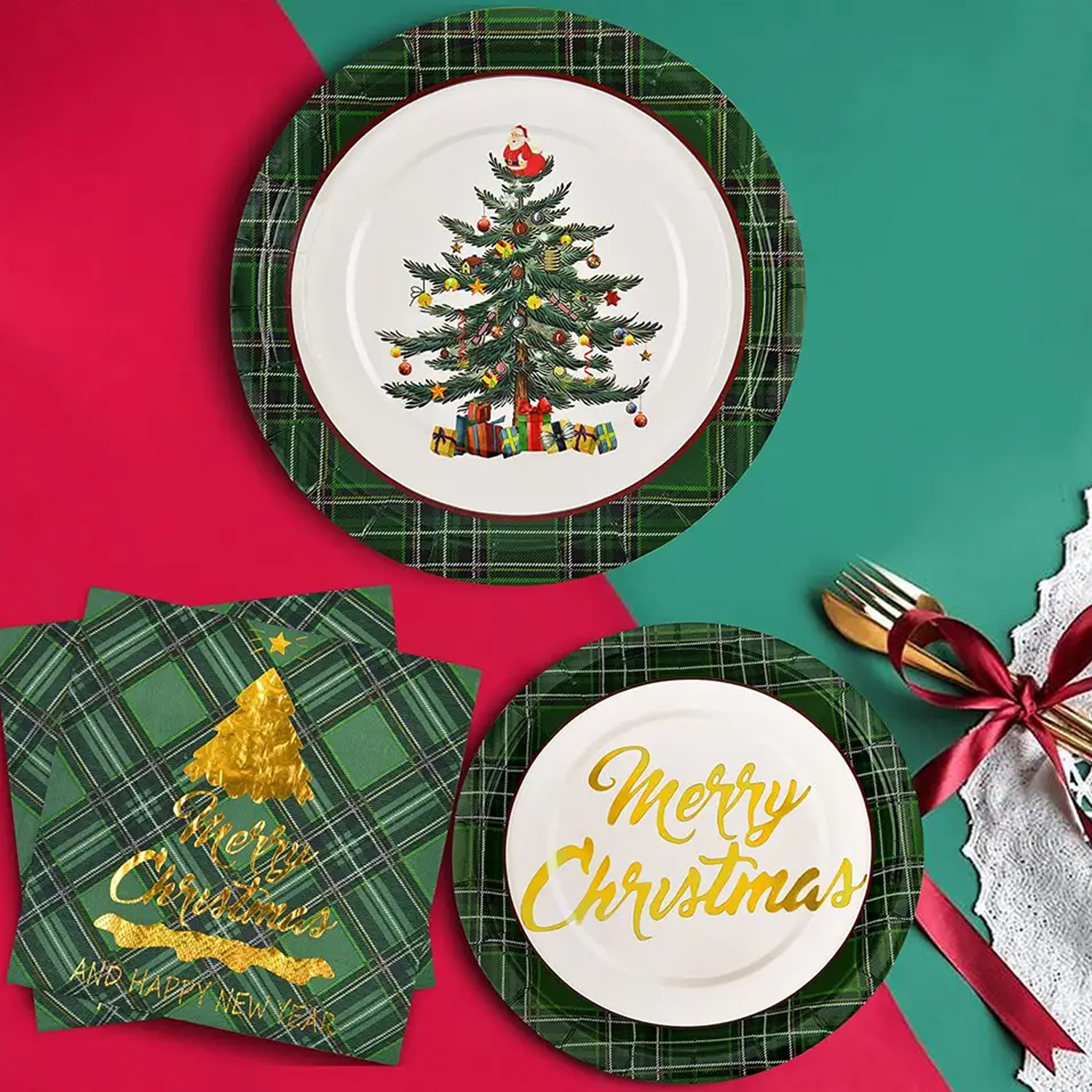 Share to Christmas themed party tableware Set Disposable high quality paper cups paper plates bronzing party supplies