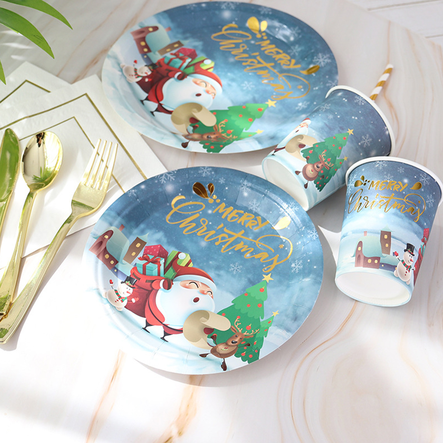 Merry Christmas Paper Plate Tableware Supplies Disposable Christmas Party Plates Dinnerware for Holiday New Year