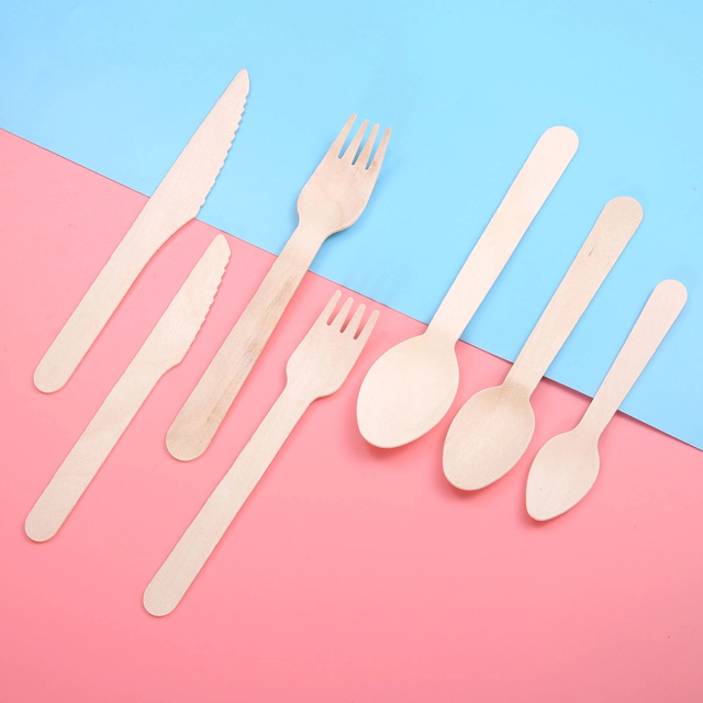 Biodegradable Wooden Spoon Fork Knife Set Single Use Compostable Cutlery Wooden Cutlery Sets Disposable Tableware