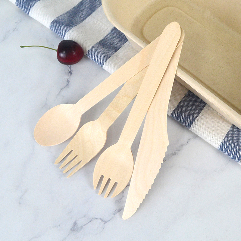 Eco Friendly Birch Wooden Cutlery Disposable Wooden Spoon Fork Knife 160cm Customized Biodegradable Wooden Cutlery Tableware