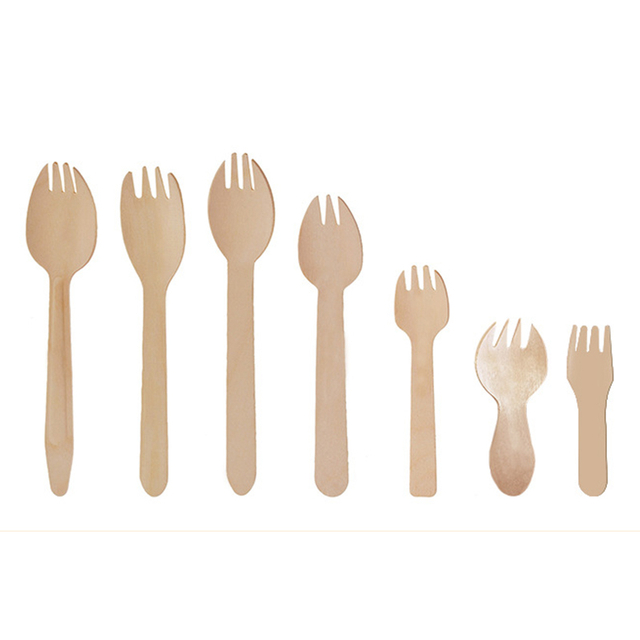 Free Sample 16cm Biodegradable Disposable Birch Wooden Cutlery Eco-Friendly Mini Spork for Parties