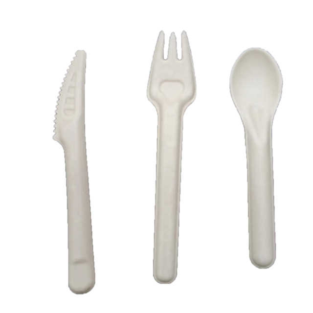 Disposable Sugarcane Pulp Fork Natural Biological Tableware Degradable Bagasse Fiber Cutlery Embossed Corrugated Paper