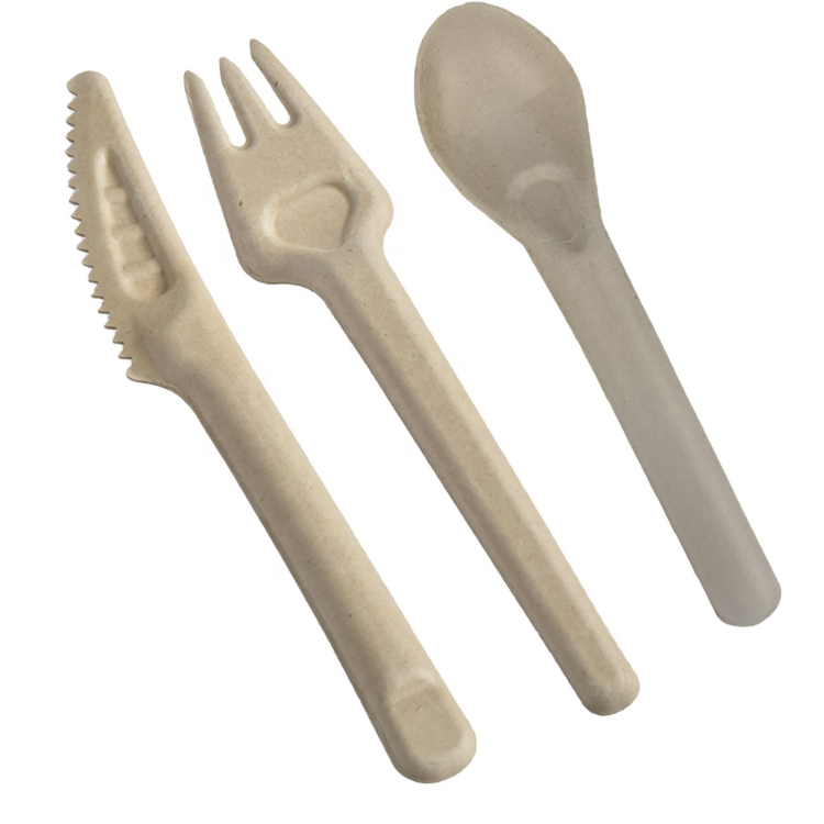 Wholesale Compostable Biodegradable Disposable Bagasse Sugarcane Pulp Cutlery Knife Fork Spoon