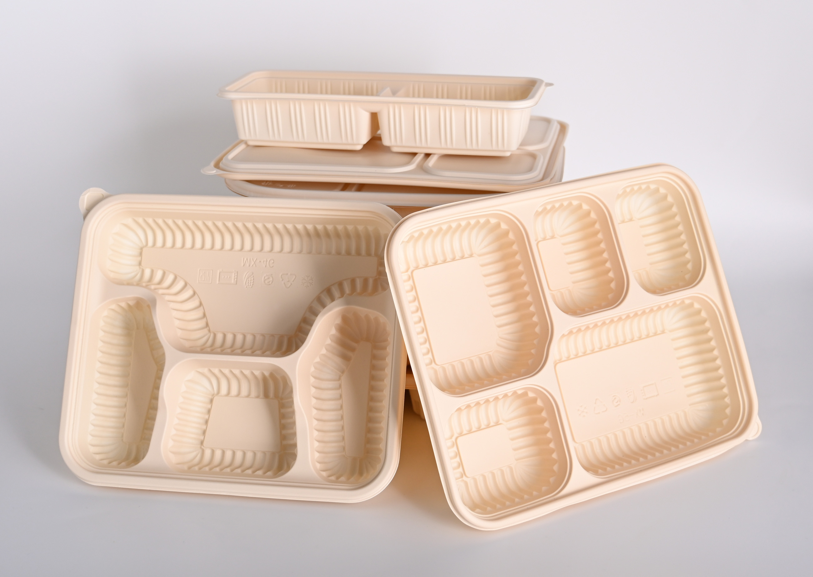 Eco-Friendly Corn Starch Compartment Container Biodegradable and Natural Takeaway Food Packaging with Portable Lid