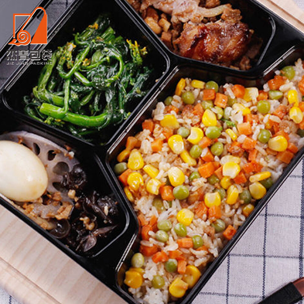 4 Compartments Deli Snack Meal Packing Disposable Container Takeaway Plastic Food Box
