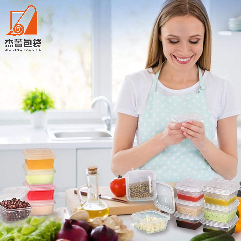 2oz Disposable PP Sauce Cup 2oz Square Shape Sauce Cup With One Piece Lid