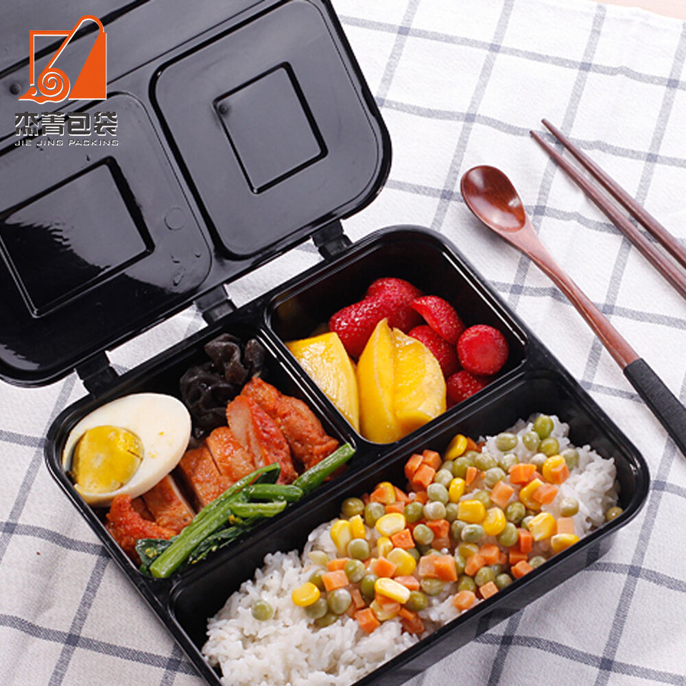 Disposable Microwave Thickened PP Transparent Food-grade One-piece Lid Three Compartments Fast Food Takeaway Lunch Box