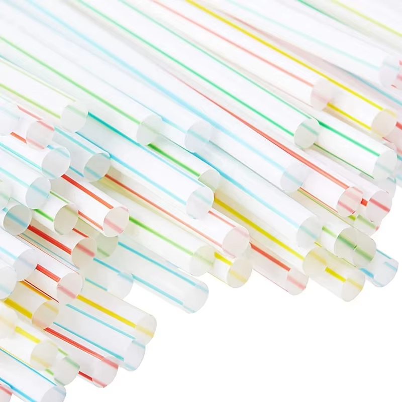 100pcs/pack 8 Inches Striped Bendable Disposable Plastic Drinking Straws Party Multi Colored Straw