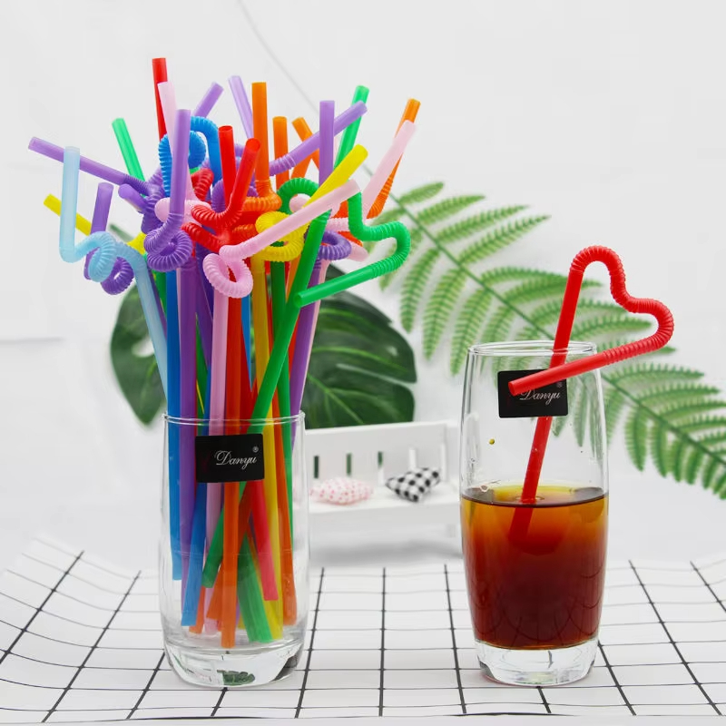 Artistic Disposable Plastic Drinking Straws Bendy Straws Unwrapped Neon Assorted