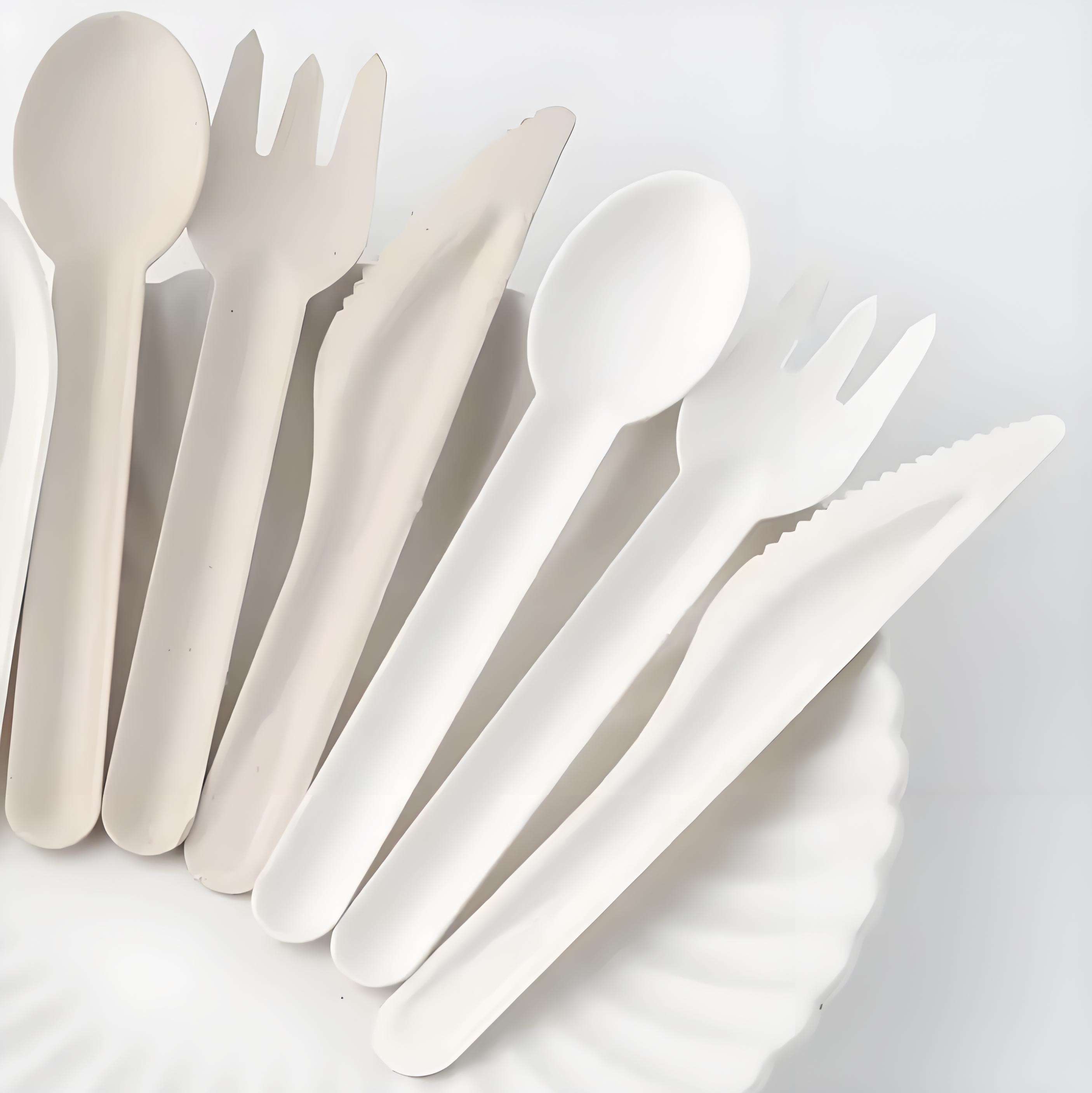 All-Natural Disposable Eco-friendly Paper Cutlery Fiber Pulp Fork Knife Spoon Set for Parties with Accessories