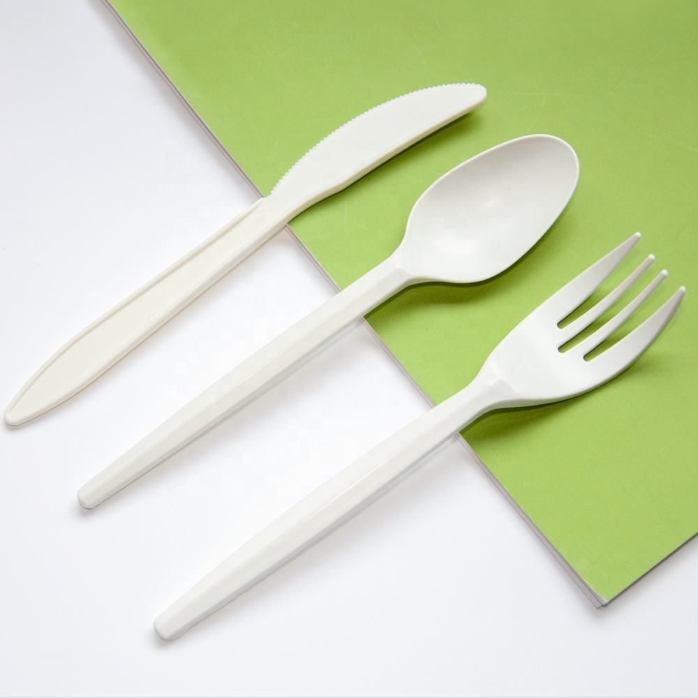 Cornstarch Cutlery Packing Individually Wrapped Disposable Cutlery Plastic White Fork Spoon Knife Cpla Bulk Cutlery Compostable