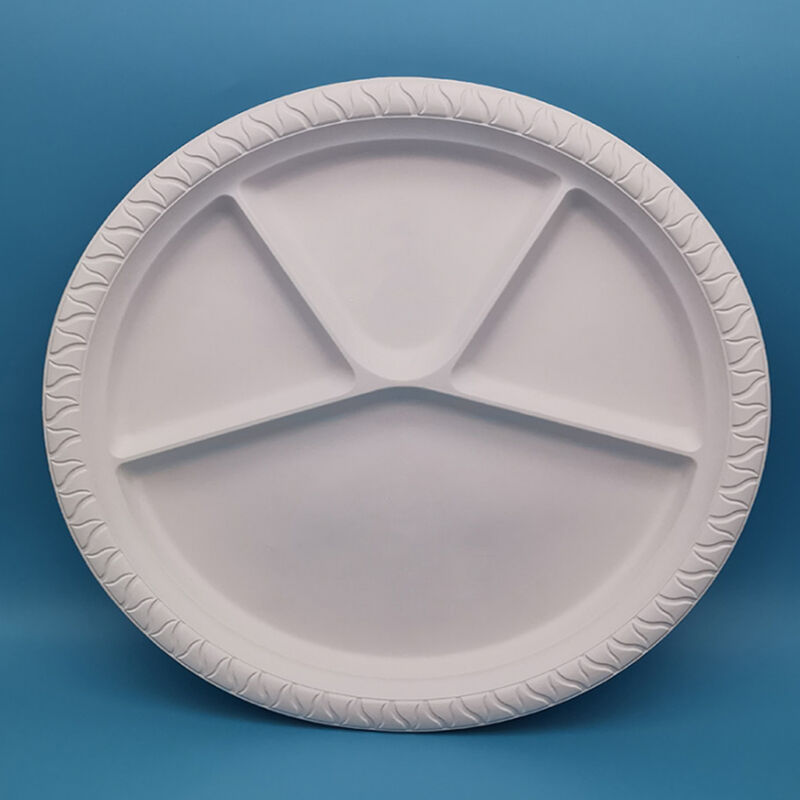 Disposable 12 Inch 4 Compartment Corn Starch Biodegradable Food Serving Plates For Fast Food Fruits