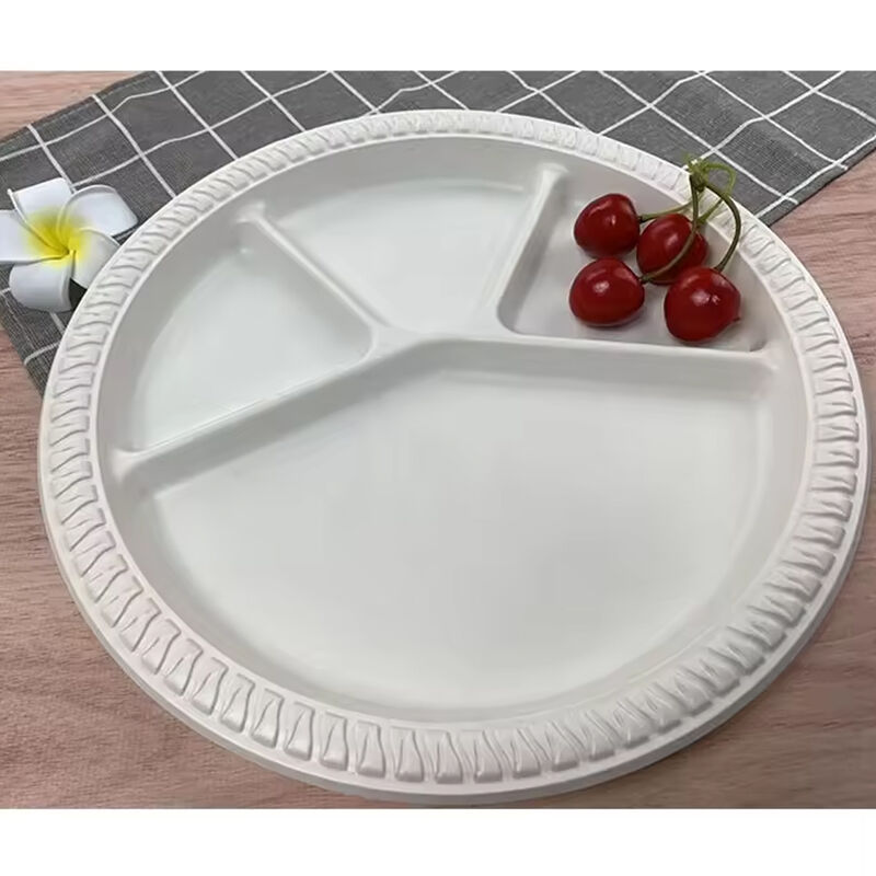 11 Inch Round Four Compartments Biodegradable Corn Starch Disposable Plates For Dinner