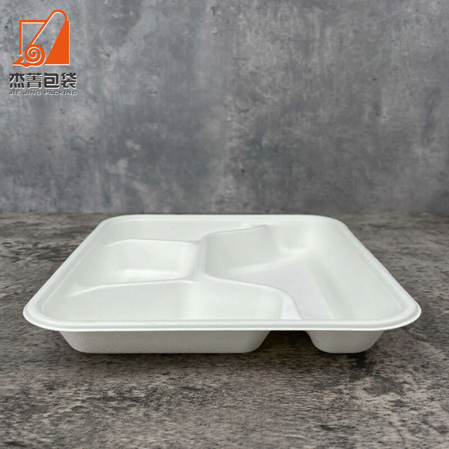 Biodegradable 100% Compostable White Disposable Sugarcane Restaurant Plate Heavy Duty 4 compartment box lid