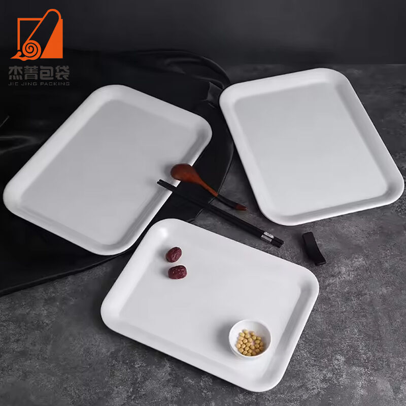 Eco-friendly disposable Biobased tableware 227mm length corn starch plate white custom logo printing for party