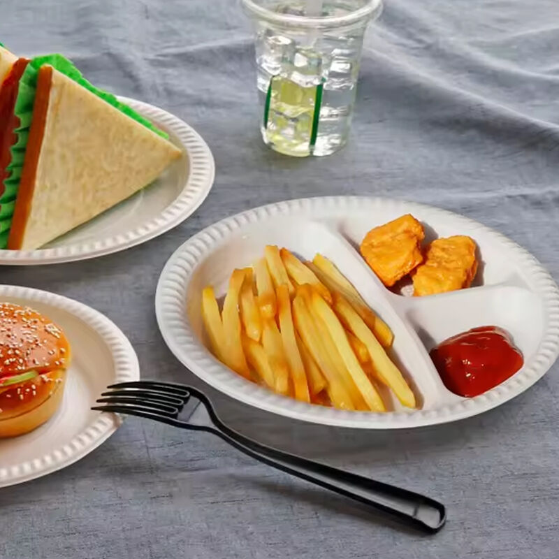 8 Inches 3 Compartment Plate Corn Starch Food Tray Disposable Biodegradable Compartment Dinner Plates