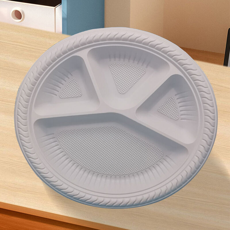Custom 11 Inch 4 Compartment Big Round Eco Friendly Food Safety Corn Starch Tableware Reusable Disposable Food Plate