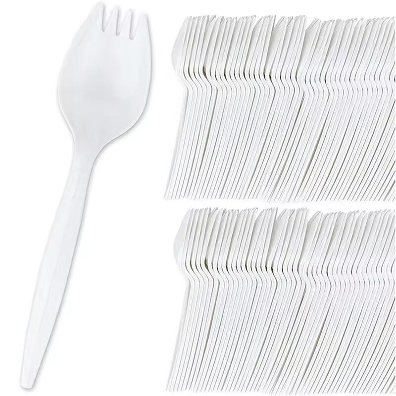 White Disposable Sporks Compostable Eco-Friendly and Kid-Safe 2-in-1 Utensils Built Strong to Last Large Meals