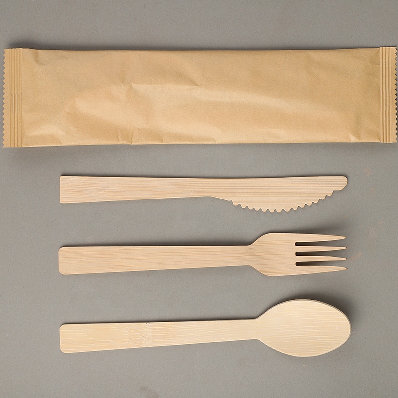 Wholesale Custom Packaging Disposable Bamboo Wooden Plastic Cutlery Sets for Restaurant