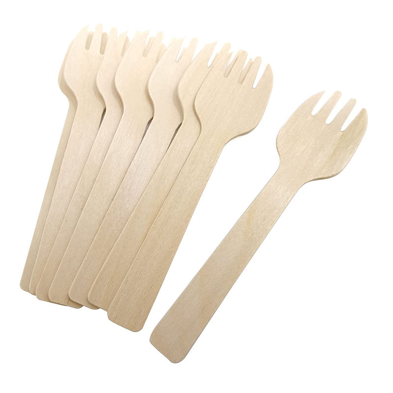 100% Compostable Birch Wood Mini Wooden Spork 4 Inch Bulk Disposable Fork Spoon 2 In 1 Utensil For Picnic