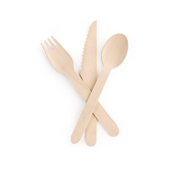 Biodegradable disposable wooden bulk birch wood spoon / forks / knives cutlery set