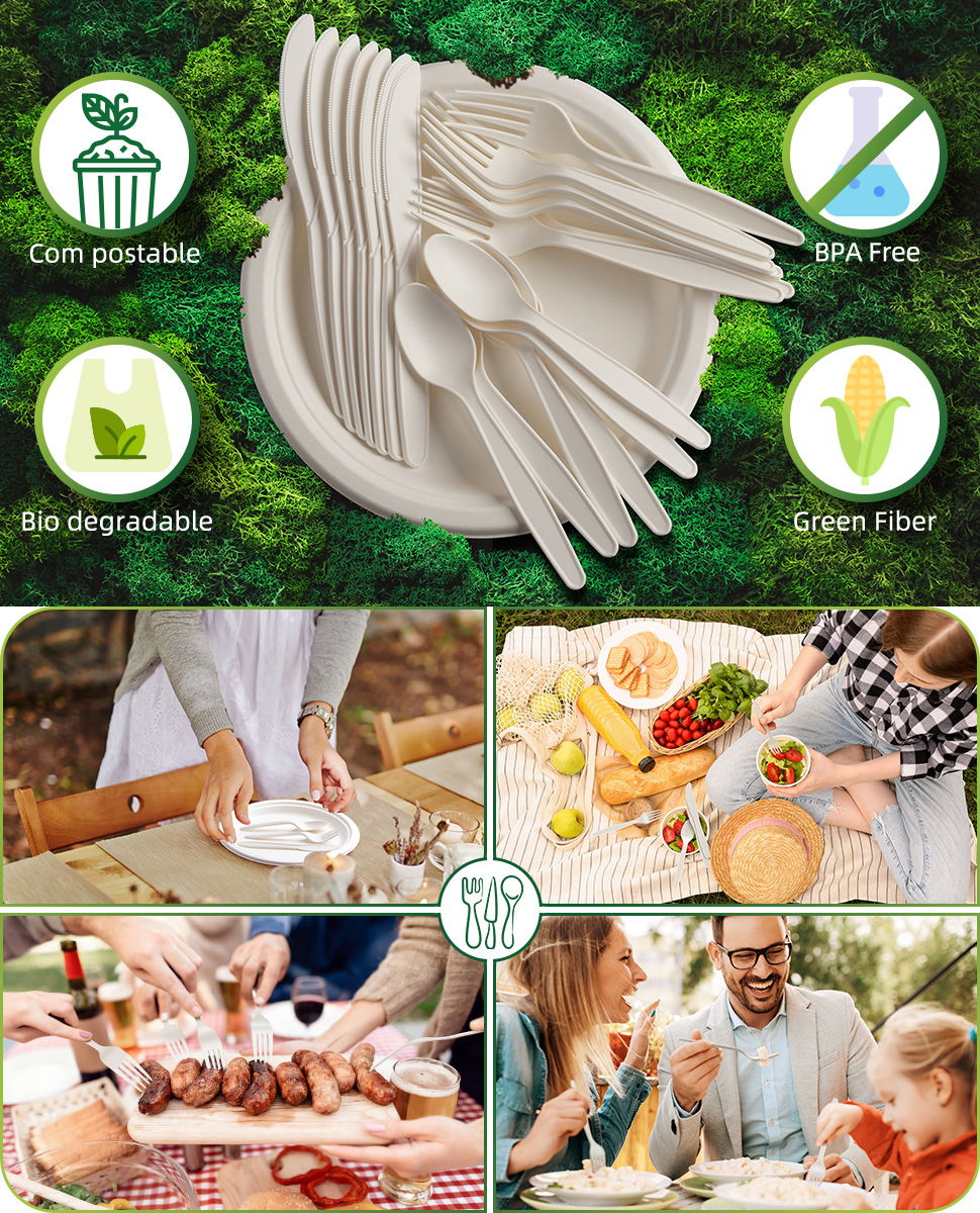 EcoFriendly BioBased Heavy Duty Takeaway Plastic Dinnerware Reusable