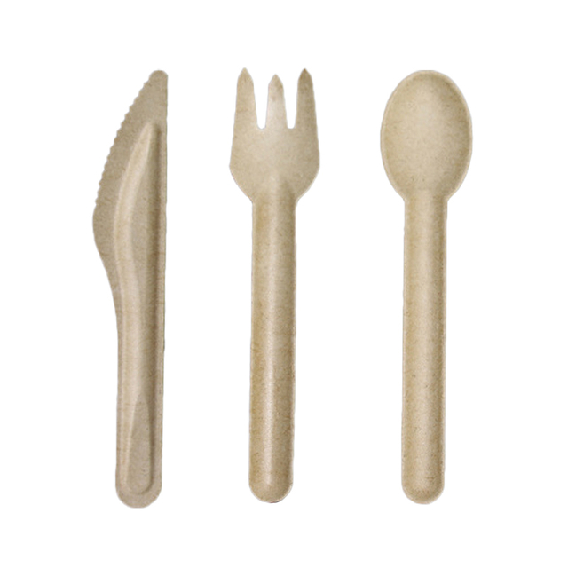 Eco friendly disposable sugarcane bagasse cutlery set biodegradable paper bagasse dinner knife fork spoon cutlery tableware