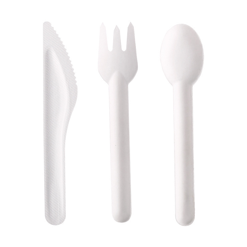 Wholesale Compostable Biodegradable Disposable Bagasse Sugarcane Pulp Cutlery Tableware Knife Fork Spoon