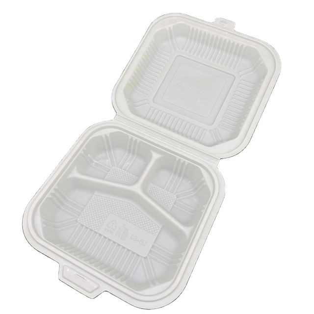 Kompost ierbare mikrowellen geeignete Maisstärke in Lebensmittel qualität 8 Zoll 3-fach Lunch Clam shell Box zum Mitnehmen