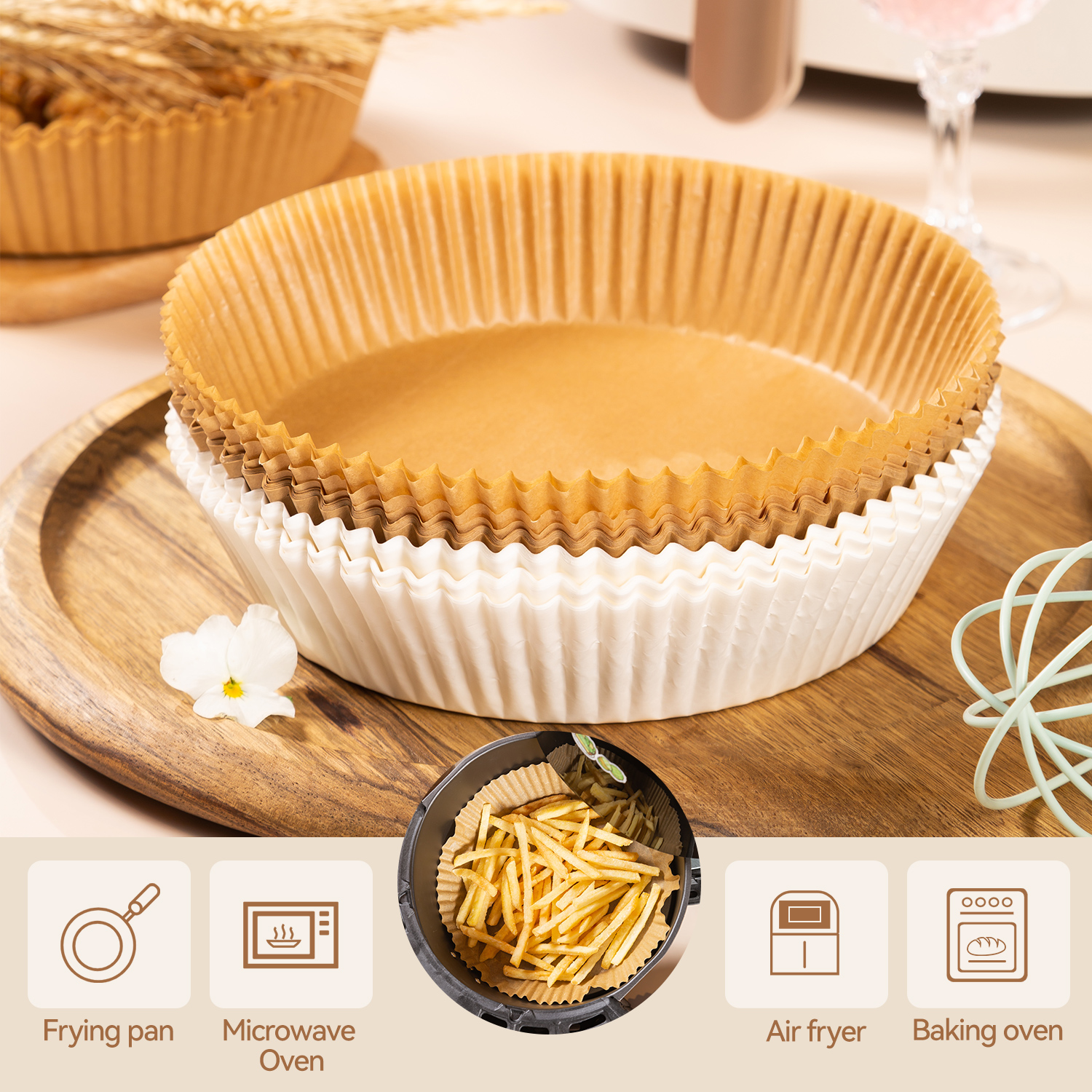 Nanbei Großhandel BPA Free Antihaft Einweg-Luft fritte use 8 Zoll Pergament Back papier 8-10zoll Runde Luft fritte use Papier