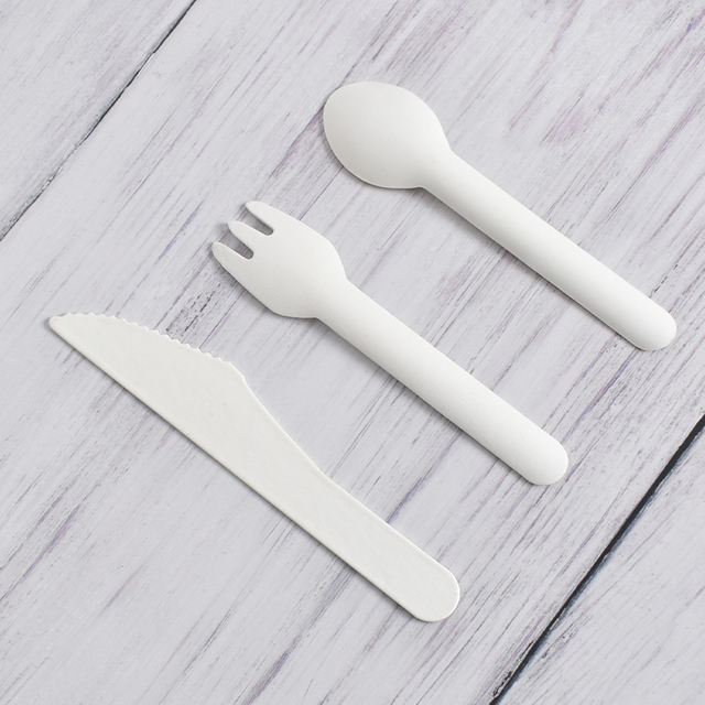 Biodegradable Paper Spoon Fork Knife Sets Pack With Paper Wrapped Kraft Individually Packed Disposable Cutlery