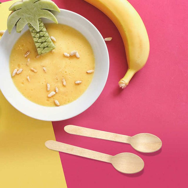 Umwelt freundliches individuelles Logo Biologisch abbaubares Einweg besteck aus Holz in Kraft papier packung