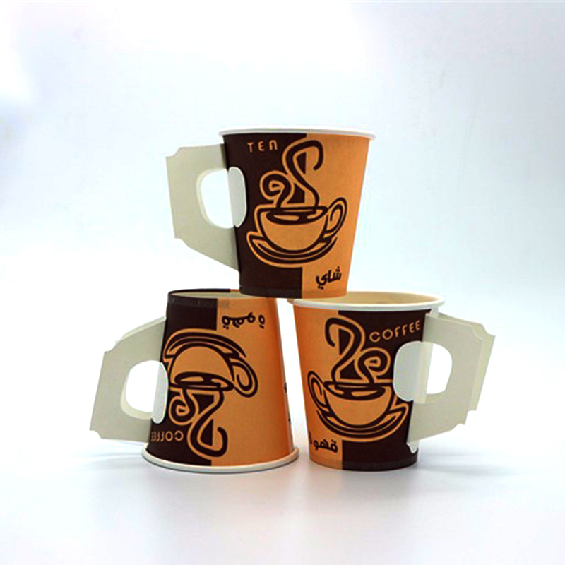Disposable Paper Cups Customized Hot Coffee Paper Cup With Handle and Lids With Logo 4oz 5oz 6oz 7oz 8oz 9oz 10oz 12oz 16oz
