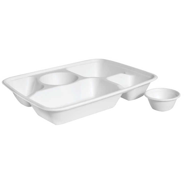 5 Fach Einweg Bagasse Tablett zum Mitnehmen Lebensmittel behälter Gemüse Mahlzeit Obst Sushi Bagasse Tablett