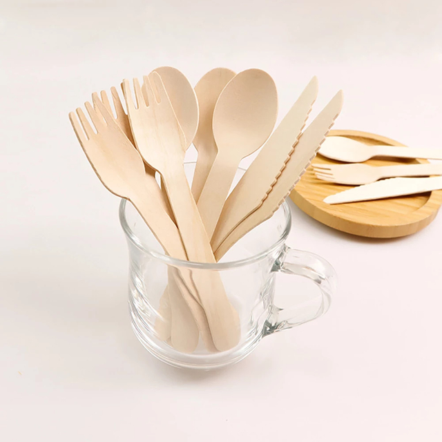 Biodegradable Wooden Spoon Fork Knife Set Single Use Compostable Cutlery Wooden Cutlery Sets Disposable Tableware