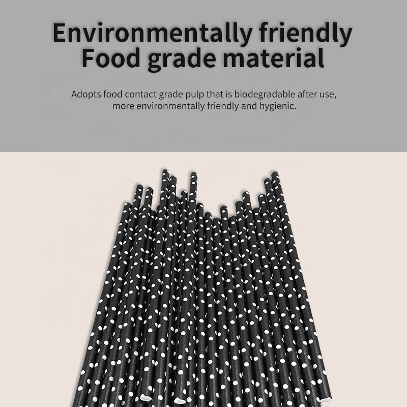 2025 Bulk Durable Paper Straws Biodegradable Straws Black and White Dots Reusable Drinking Straws