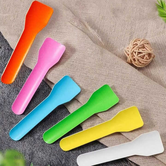 Wholesale Biodegradable Paper Desert Scoop Compostable Cardboard Paper Ice Cream Mini Spoon, 9.5 Cm, White