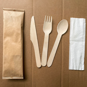 Ready to Ship Biodegradable Bulk Birch Wood Spoon Forks Knives Disposable Wooden Cutlery Set