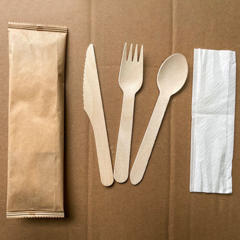 Ready to Ship Biodegradable Bulk Birch Wood Spoon Forks Knives Disposable Wooden Cutlery Set