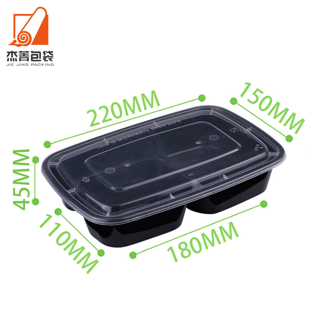 Disposable 1000ml Plastic Bento Box with 3 Compartments and Lids Square Take Away Food Container for Lunch Packaging