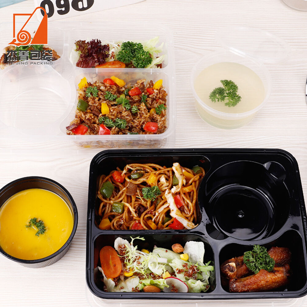 S3+1* Disposable PP Plastic Four Compartments Square Round Cafeteria Set Meal Takeaway Large Capacity Deep Packing Box