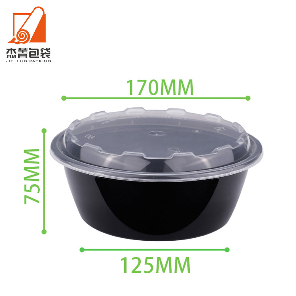 1100ml Plastic Black PP Round Box With Lid Stackable