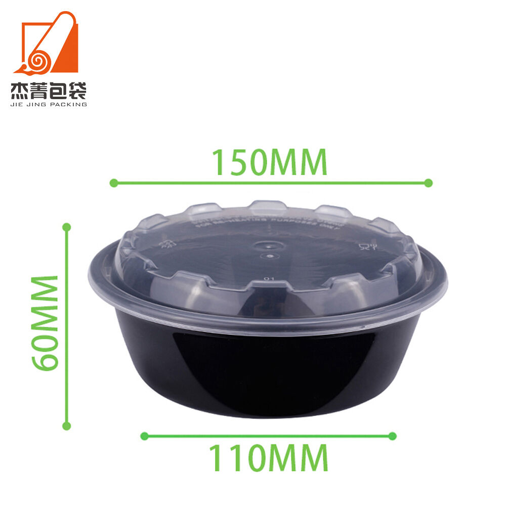 Round Disposable Microwaveable sealed Takeaway Black Soup Box Soup Bowl with Lid Four Fruit Soup Packing Lunch Box