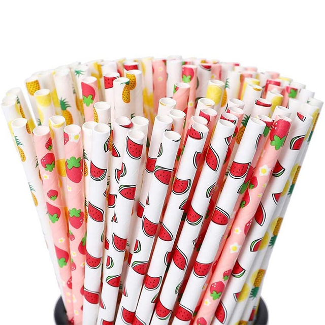 Customized degradable straw Best selling durable environmental protection milk tea drinks straw Fruit pattern straw