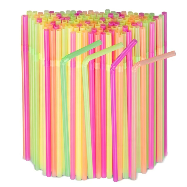 Flexible Straw Disposable Plastic Bending Straws Black 6mm