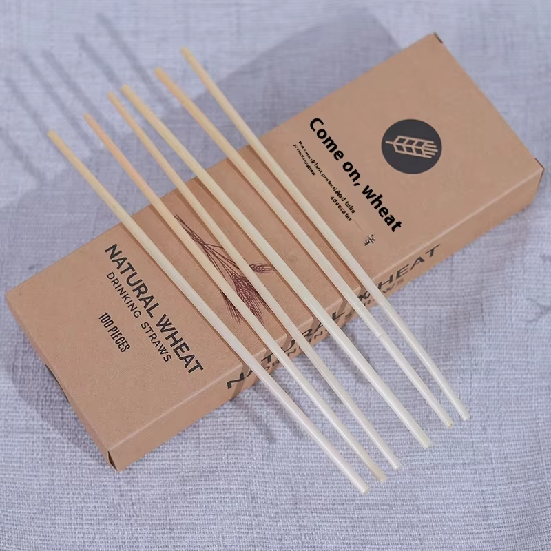 Natural Biodegradable 6mm Diameter Wheat Straw PLA Straws Disposable Water Beverage Coffee Juice Straws for Parties and Bars