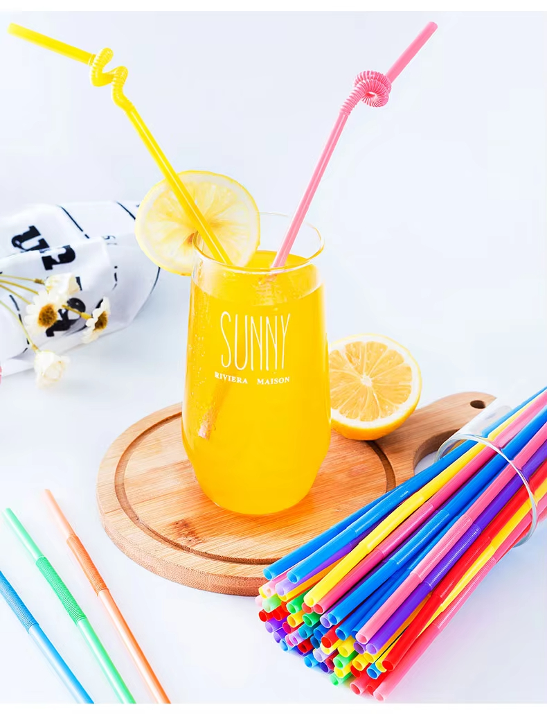 Disposable retractable PP plastic color bendable elbow straw Drink juice straw
