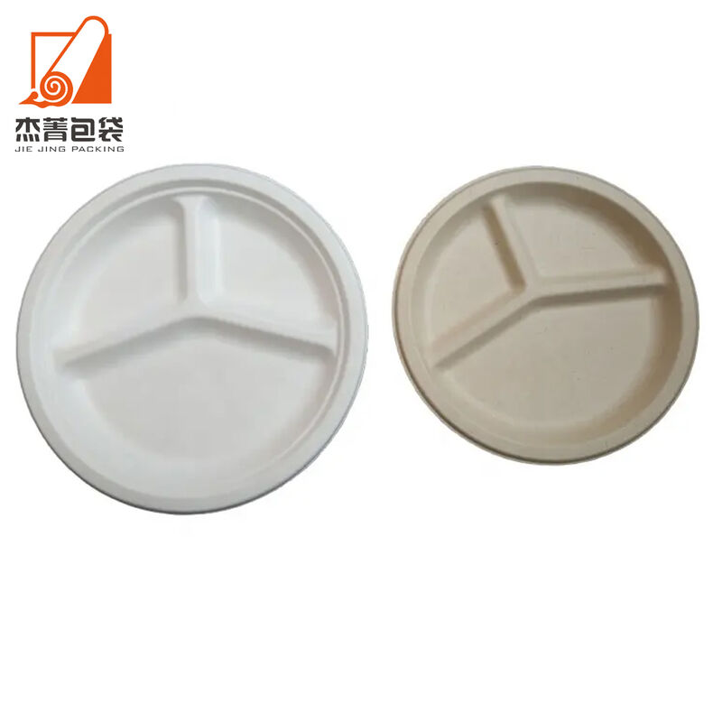 10 Inch Sugarcane Bagasse Round Plate 3 Compartment Biodegradable Paper Round Plates